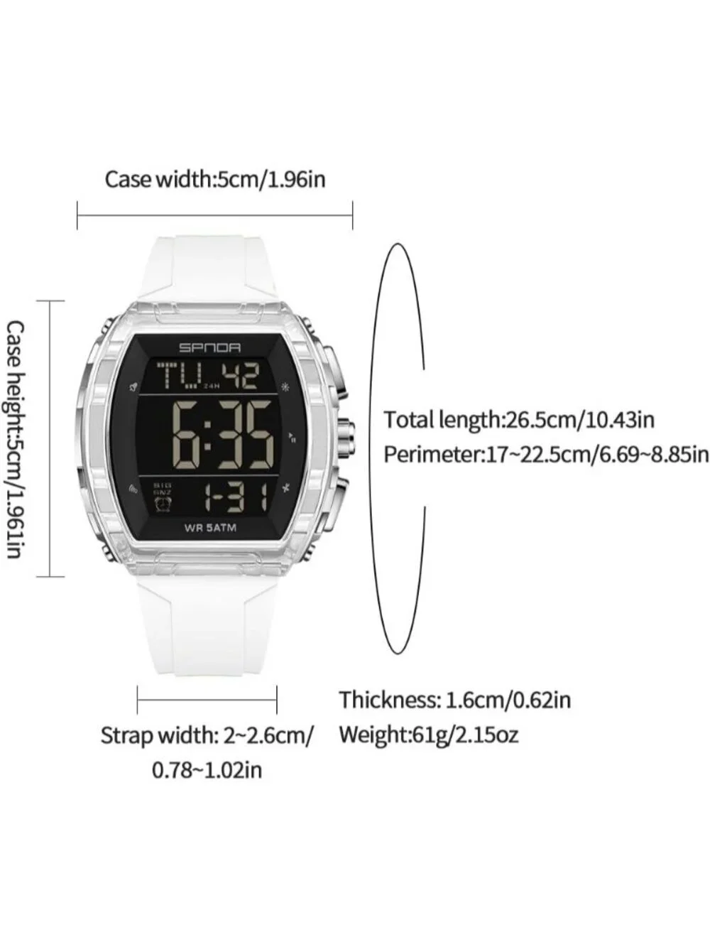 Men's White Analog Quartz Tonneau Shape Dual Waterproof Digital Luxury Watch